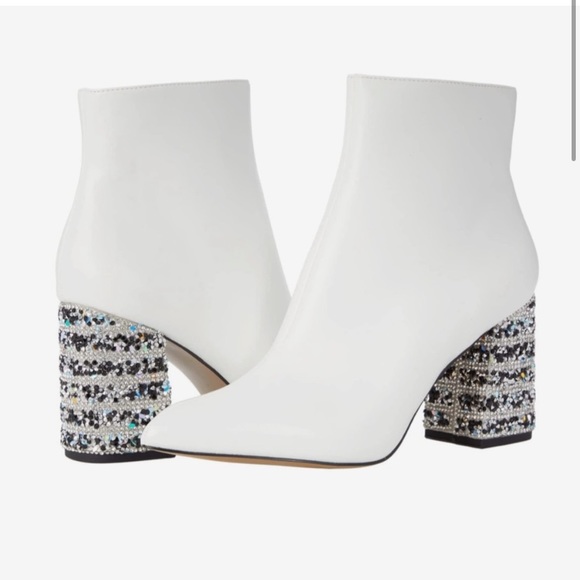 Betsy Johnson white rhinestone heeled booties - Picture 2 of 9